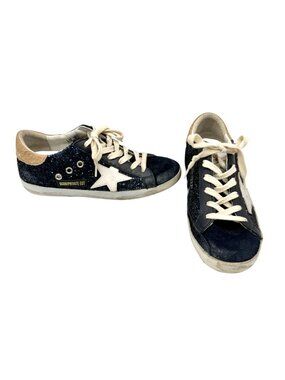 Golden Goose Superstar Navy Glitter with Tan Snake Skin Back and White Star - SI